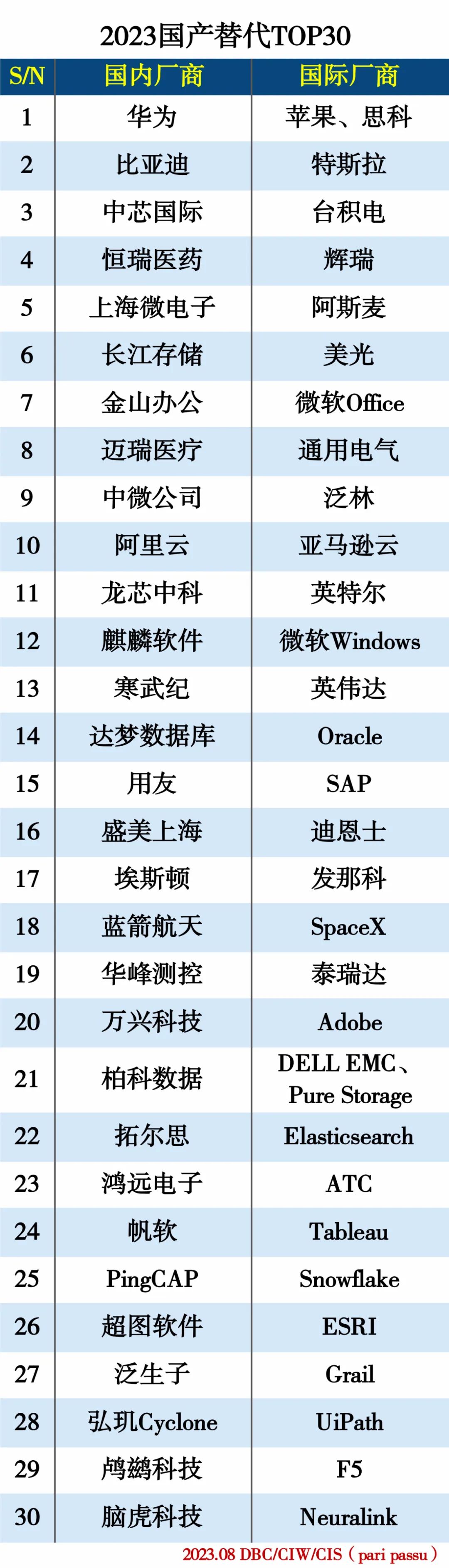 2023国产替代TOP30