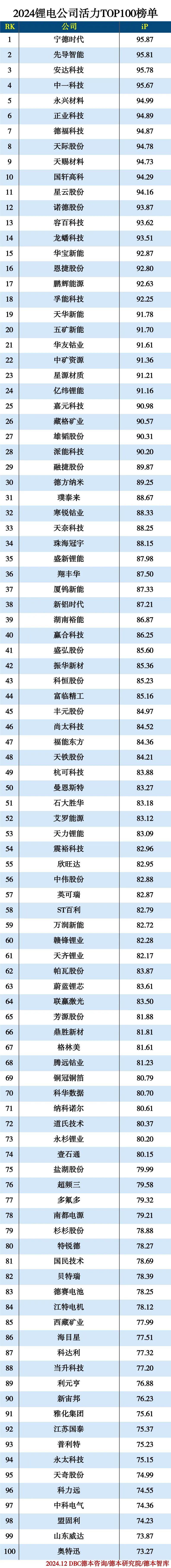 2024中国锂电公司TOP100